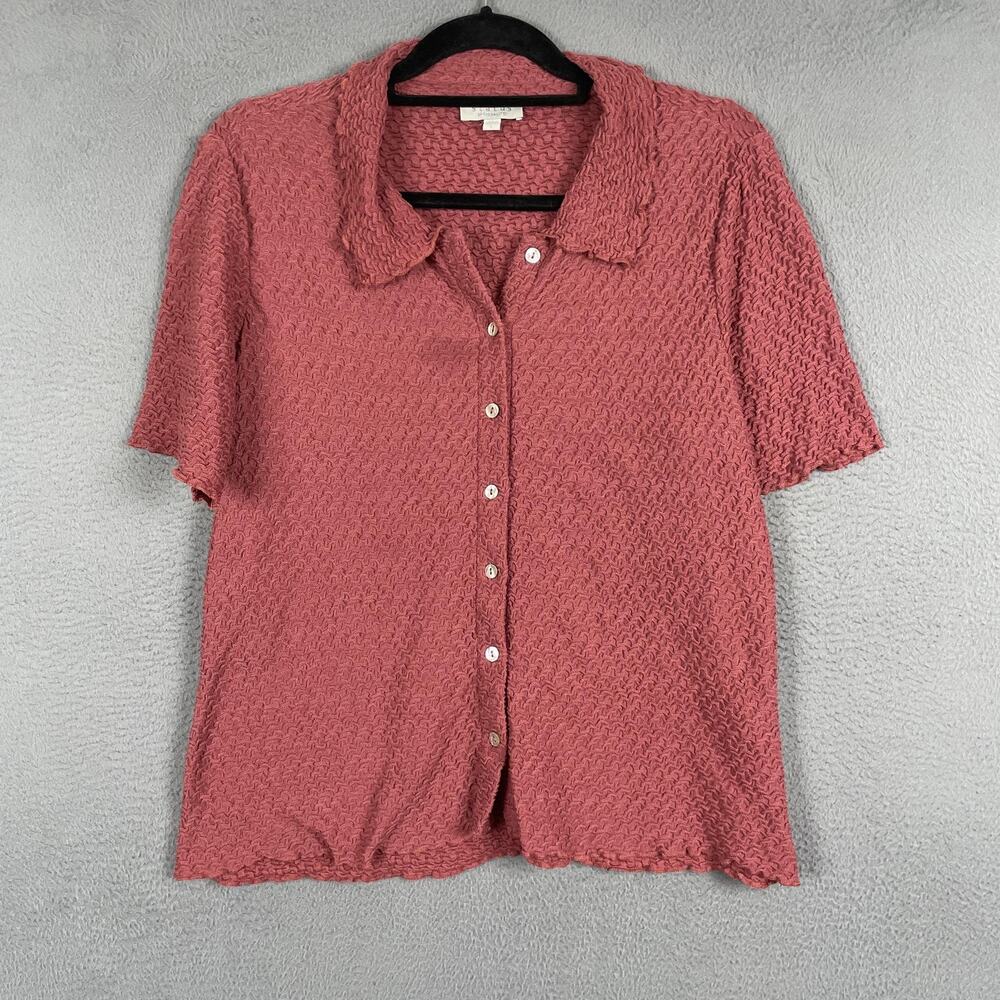 Status By Chenault Shirt Womens Large Pink Textured Button Front Top Blouse
